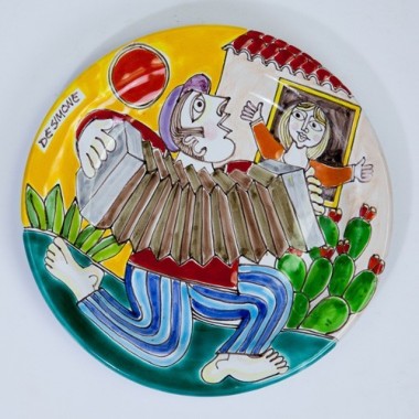 Handmade sicilian ceramic Circular Plate Serenade de simone pottery DS 18 cm PT18DS-46 Handmade sicilian ceramic Circular Plate Serenade de simone pottery DS 18 cm PT18DS-46